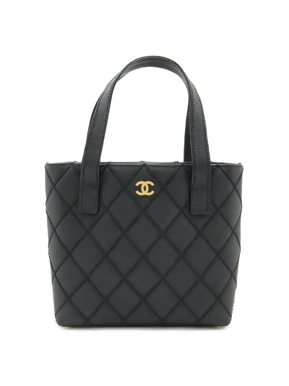 Chanel Wild Stitch CC Logo Tote Leather Black Gold - Picture 1 of 8